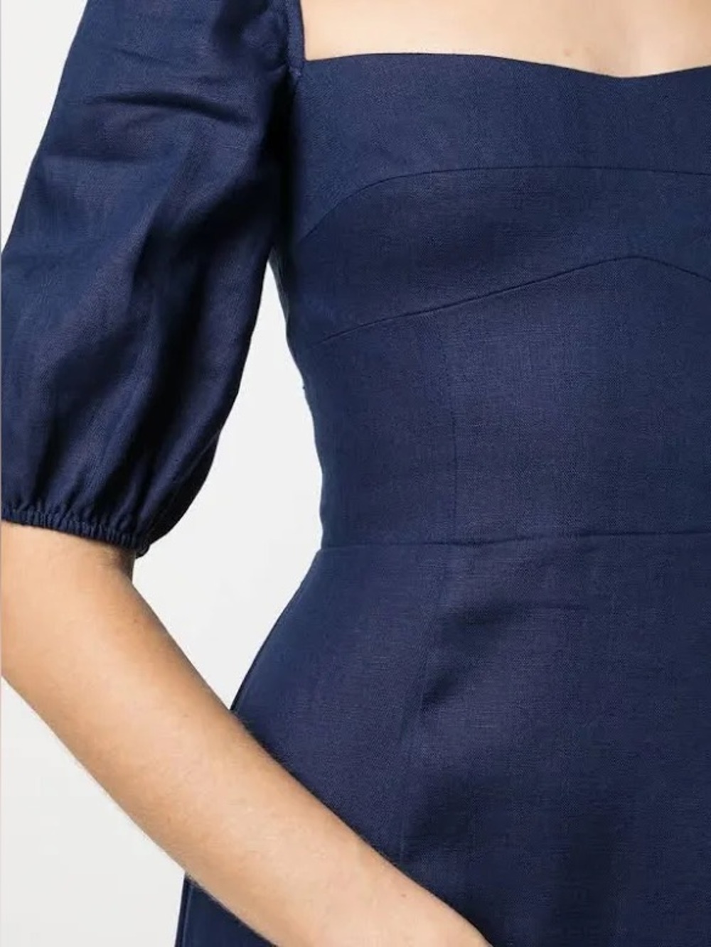 Reformation Navy Puff Sleeve Midi Dress with Front Slit - Picture 5 of 5